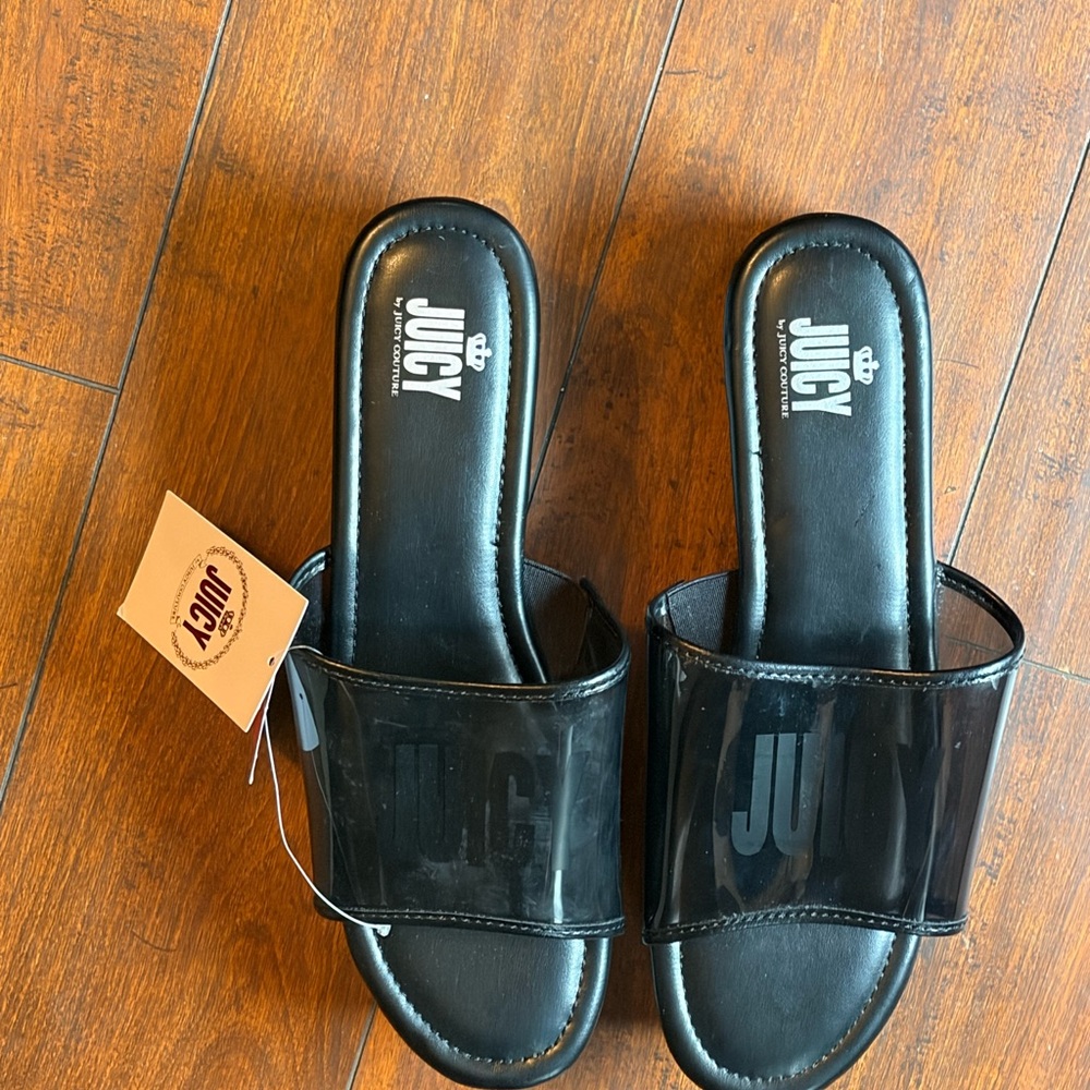 Juicy Couture Black Platform Slide Open Toe Sandals with Cushioned Design Sz 11